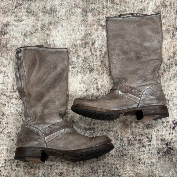 Frye Veronica Slouch Distressed Gray Brown Riding Boots - Picture 3 of 7